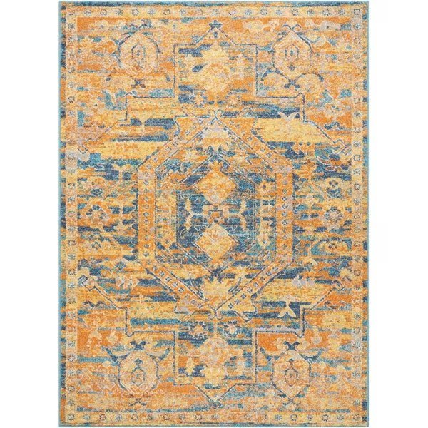 4 x 6 ft. Gold & Blue Antique Area Rug, Palacedesigns, Mfr#: PA2627694