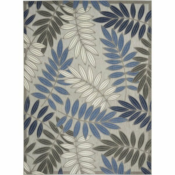 6 x 9 ft. Gray & Blue Leaves Indoor & Outdoor Area Rug, Homeroots, Mfr#: 384873