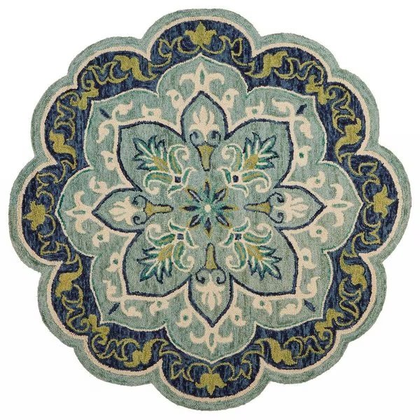 6 ft. Round Blue Ornate Medallion Area Rug, Palacedesigns, Mfr#: PA2627816