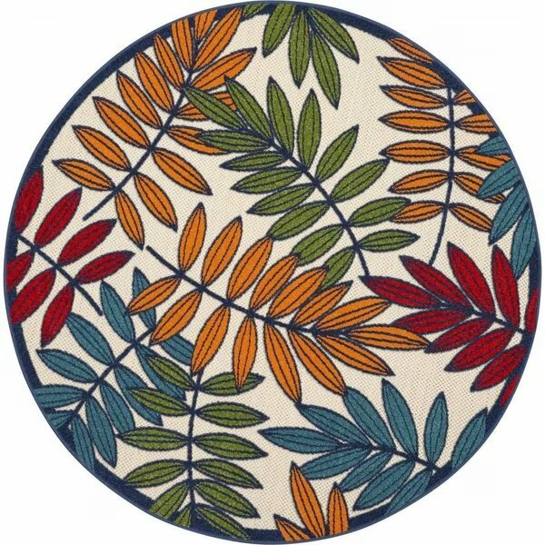 5 ft. Round Multi Color Leaves Indoor & Outdoor Area Rug, Homeroots, Mfr#: 384944