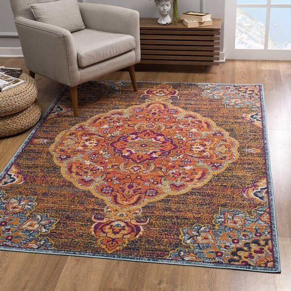 4 x 6 ft. Rustic Orange Medallion Area Rug, Palacedesigns, Mfr#: PA2627930