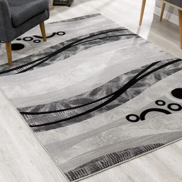 8 x 11 ft. Gray & Black Abstract Waves Area Rug, Palacedesigns, Mfr#: PA2627932