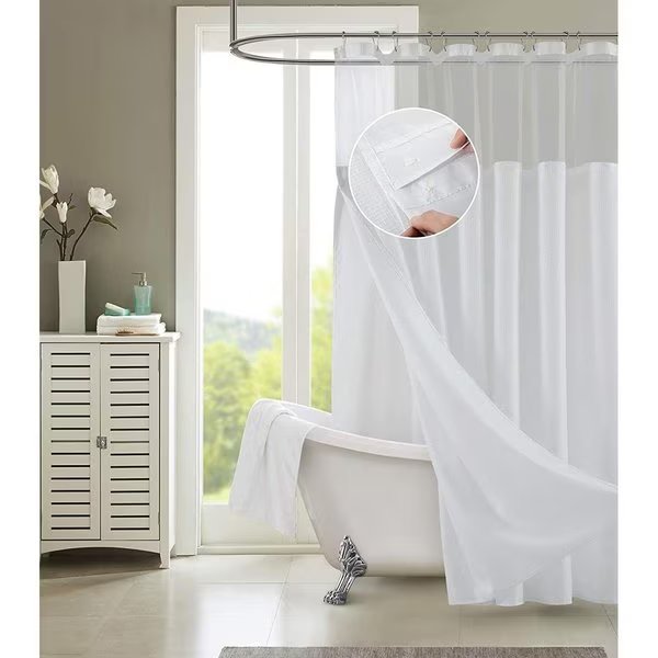 72 x 70 x 1 in. White Sheer & Grid Shower Curtain & Liner Set, Gfancy Fixtures, Mfr#: GF2627944