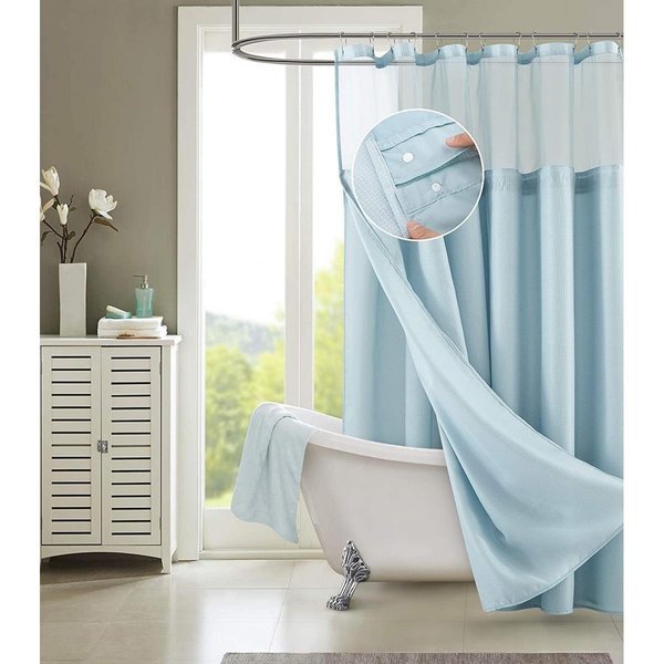72 x 70 x 1 in. Light Blue Sheer & Grid Shower Curtain & Liner Set, Gfancy Fixtures, Mfr#: GF2628014