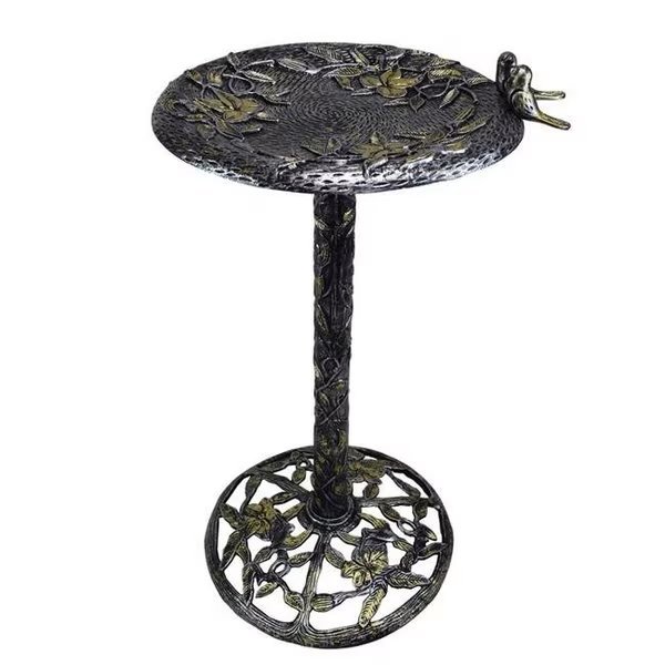Oakland Living TWINBIRDS-BB-AS 34 in. Handmade Solid Heavy Tall Black & Gold Cast Aluminum High Quality Metal Bird Bath with Twin Singing Birds; Antique Silver, Oakland Living Corporation, Mfr#: TWINBIRDS-BB-AS