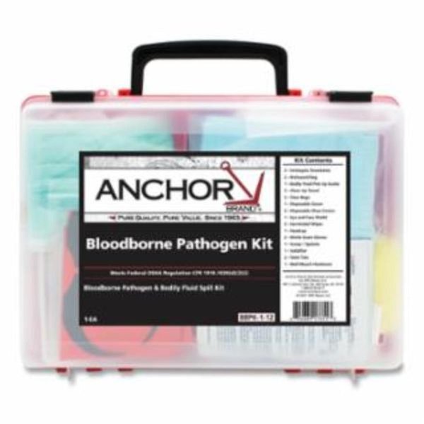 Anchor 101-BBPK-1-12 Blood Spill Clean-up Bloodborne Pathogen Kit with Plastic Case & Wall Mount Bracket, Anchor, Mfr#: 101-BBPK-1-12