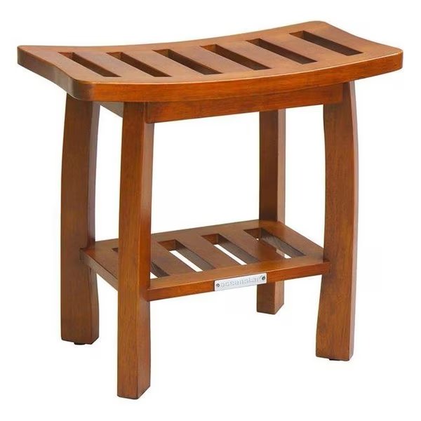 Solid Wood Spa Shower Bench with Storage Shelf; Teak, Seatsolutions, Mfr#: SE1402927