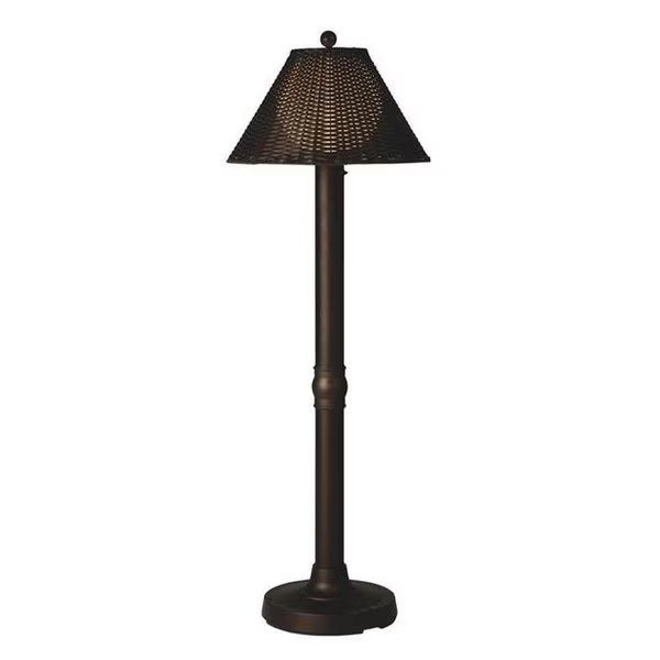 Patio Living Concepts 17200 60 x 3 in. Tahiti II Flat Wicker Floor Lamp with Black Tube Body & Tight Weave Shade Bronze Walnut, Patio Living, Mfr#: 17200