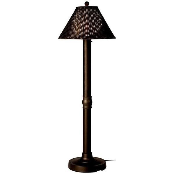 Patio Living Concepts 17201 60 x 3 in. Tahiti II Flat Wicker Floor Lamp with White Tube Body & Tight Weave Shade Bronze Walnut, Patio Living, Mfr#: 17201
