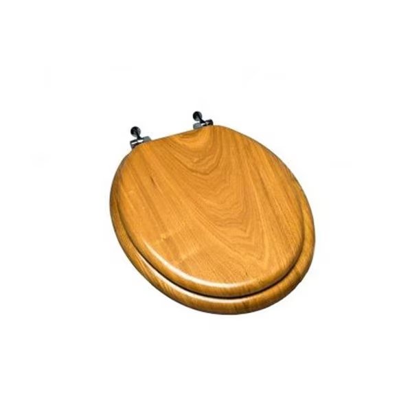 Plumbing Technologies 5F1R4-17CH Light Oak Wood Decorative Finish Round Front Toilet Seat with Chrome Hinge, Plumbing Technologies, Mfr#: 5F1R4-17CH