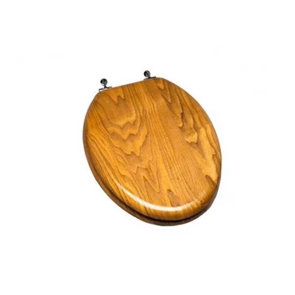 Plumbing Technologies 5F1E4-17CH Light Oak Wood Decorative Finish Elongated Toilet Seat with Chrome Hinge, Plumbing Technologies, Mfr#: 5F1E4-17CH