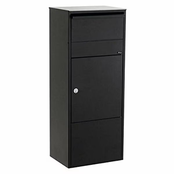 Allux 800 Galvanized Steel Locking Mail Parcel Box, Black, Qualarc, Mfr#: ALX-800-BK