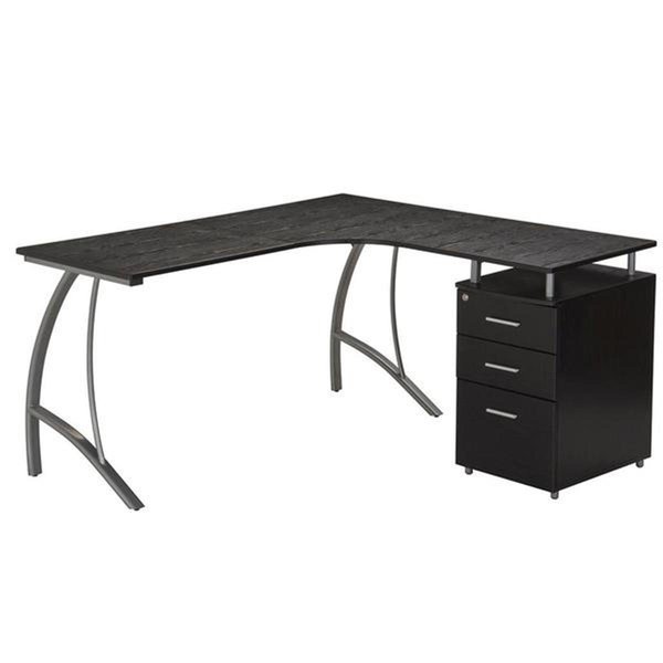 Modern L- Shaped Computer Desk with File Cabinet & Storage, Espresso - 30 x 59 x 55 in., Back2Basics, Mfr#: BA2647836