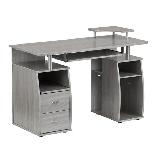 Complete Computer Workstation Desk with Storage, Gray - 33.5 x 47.25 x 21.5 in., Back2Basics, Mfr#: BA2647846