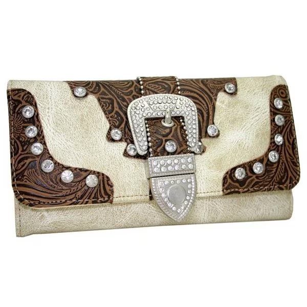 Ritz WB146-BG Western Rhinestone Bling Belt Buckle Trifold Wallet - Beige, Ritz, Mfr#: WB146-BG