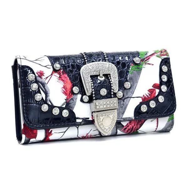Ritz WB146-RD-CAM Camouflage Western Women Trifold Wallet Rhinestone Bling Buckle - Red & Camo, Ritz, Mfr#: WB146-RD/CAM