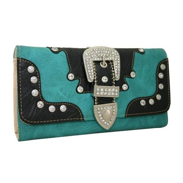 Ritz WB146-TQ Western Rhinestone Bling Belt Buckle Trifold Wallet - Turquoise, Ritz, Mfr#: WB146-TQ