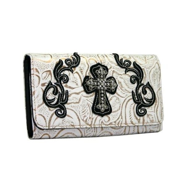 Ritz WC99-WT-BK Western Rhinestone Bling Cross Trifold Wallet - White & Black Trim, Ritz, Mfr#: WC99-WT/BK