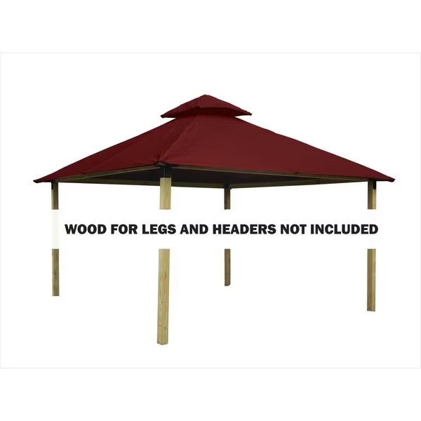 12 sq. ft. Gazebo Roof Framing & Mounting Kit with Burgundy Outdura Canopy, Acacia, Mfr#: AGOK12- BURGUNDY