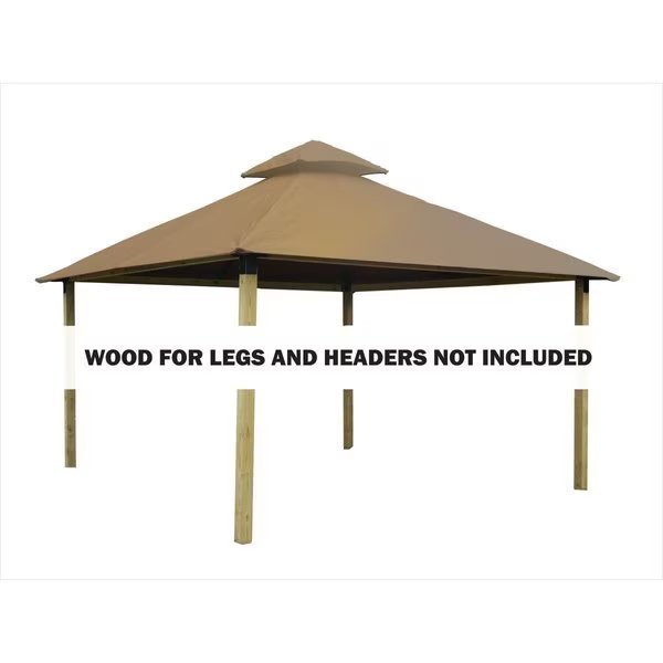 12 sq. ft. Gazebo Roof Framing & Mounting Kit with Khaki Outdura Canopy, Acacia, Mfr#: AGOK12- KHAKI