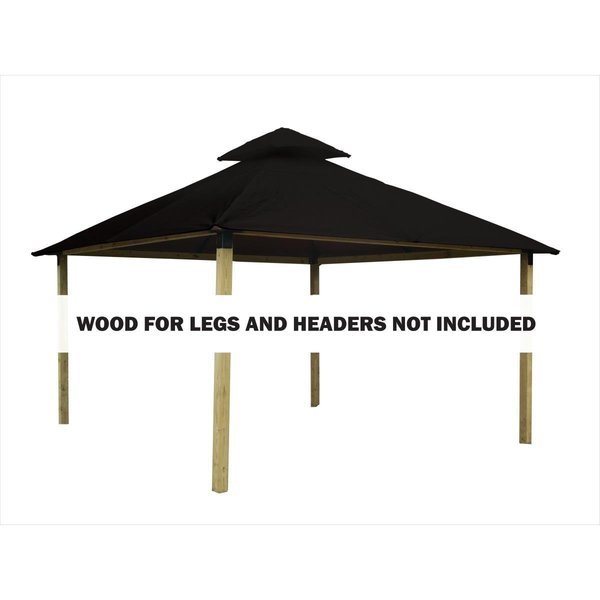 14 sq. ft. Gazebo Roof Framing & Mounting Kit with Black Outdura Canopy, Acacia, Mfr#: AGOK14- BLACK