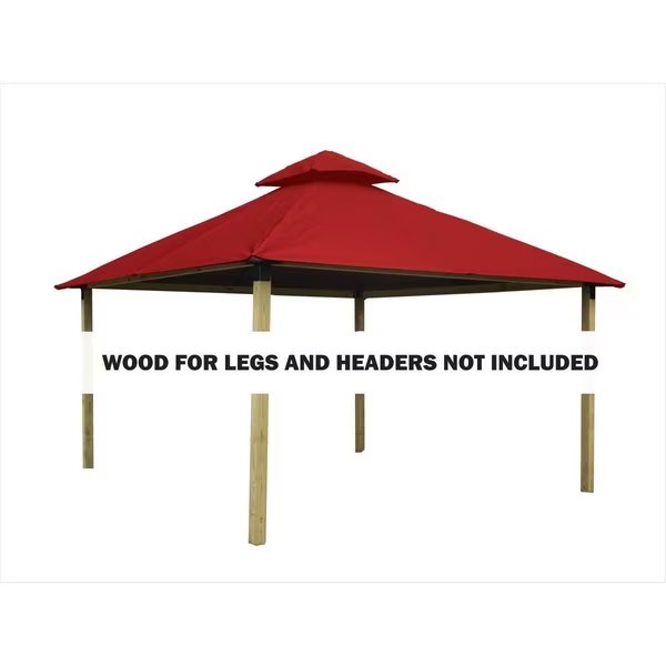 14 sq. ft. Gazebo Roof Framing & Mounting Kit with China Red Outdura Canopy, Acacia, Mfr#: AGOK14- CHINA RED