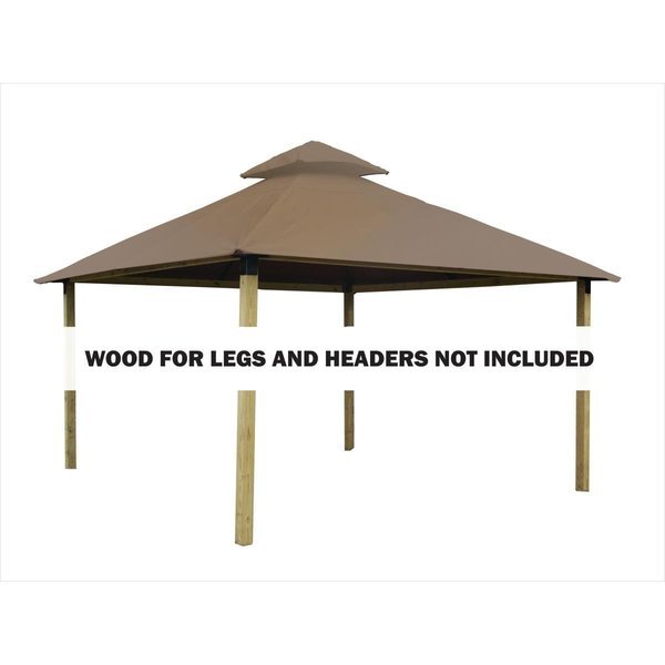 14 sq. ft. Gazebo Roof Framing & Mounting Kit with Linen Outdura Canopy, Acacia, Mfr#: AGOK14- LINEN