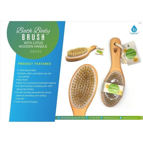 Bath Body Brush with Lotus Wooden Handle, Pursonic, Mfr#: DB300
