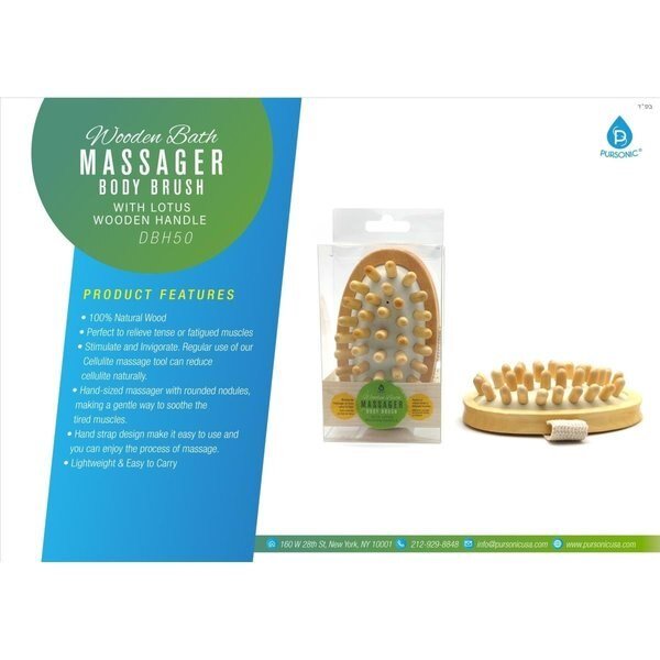 Bath Massager Body Brush with Lotus Wooden Handle, Pursonic, Mfr#: DBH50