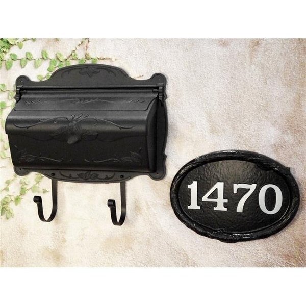 Special Lite Products SHF-1001-BLK-SAP-4350-100-BLK Floral Horizontal Wall Mount Mailbox & Floral Wall Mount Address Plaque - Bold Italic Font; Black, Special Lite Products, Mfr#: SHF-1001-BLK_SAP-4350-100-BLK