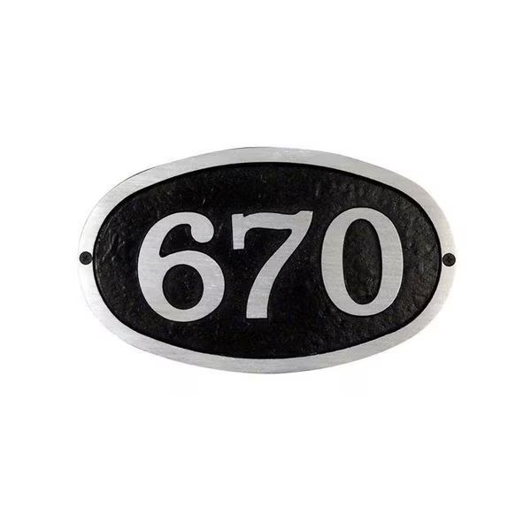 Special Lite Products SAP-4330-100-BLK Modern Horizontal Cast Aluminum Address Plaque with Brushed Aluminum Numbers - Bold Italic Font; Black, Special Lite Products, Mfr#: SAP-4330-100-BLK