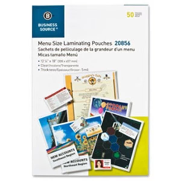 Business Source BSN20855BD 5 mil Laminating Pouches - Clear, Business Source, Mfr#: BSN20855BD