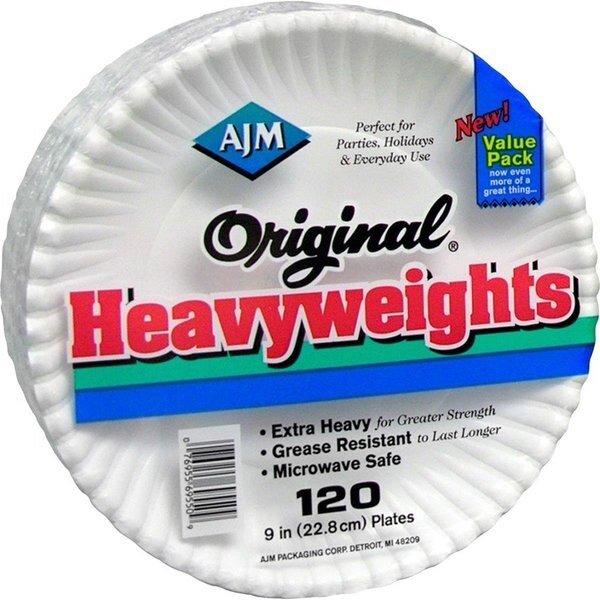 9 in. Heavyweight Paper Plates; White - Case of 960, Ajm Packaging, Mfr#: AJMOH9AJBXWHCT