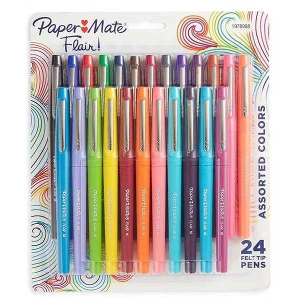 Papermate 1978998 0.7 mm Point Guard Flair Bullet Point Stick Pen; Assorted Colors - 24 per Set, Paper Mate, Mfr#: 1978998