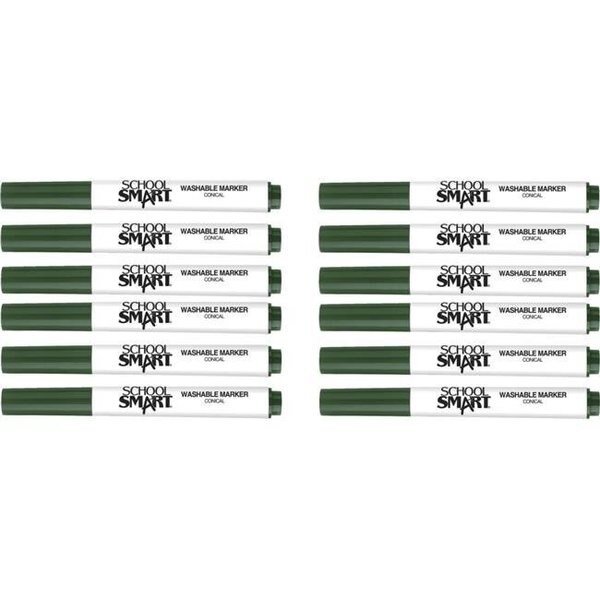School Smart 2002985 Conical Tip Washable Art Markers; Green - Pack of 12, School Smart, Mfr#: 2002985