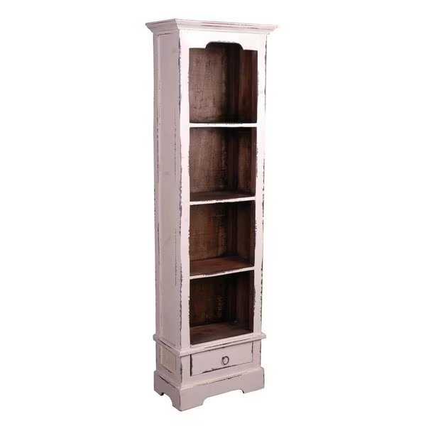 Cottage Narrow Bookcase in Whitewash Color with Raftwood Top, Fine-Line, Mfr#: FI2494928