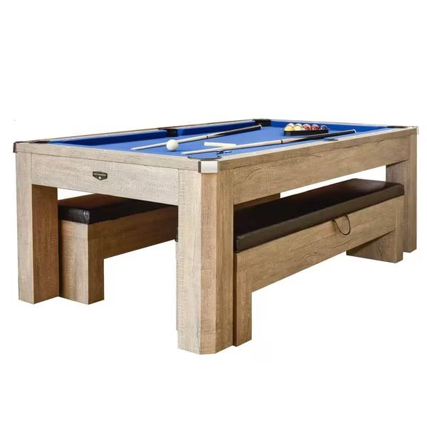 Blue Wave BG50374 7 ft. Newport RG 3-in-1 Pool Table Combo Set with Benches; Rustic Gray, Blue Wave, Mfr#: BG50374