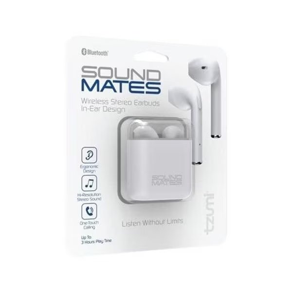 Tzumi 6121 Soundmates Bluetooth Earbuds with Wireless Charging; White, Tzumi, Mfr#: 6121