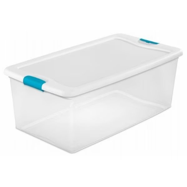 Sterilite 725885 106 Quart Latch Storage Box - White Lid & Blue Latches, Sterilite Corporation, Mfr#: 725885