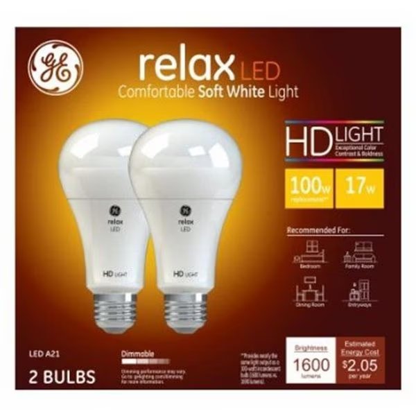 G E Lighting 224149 17 watt A21 Bulb - Soft White - Pack of 2, Current, Mfr#: 224149