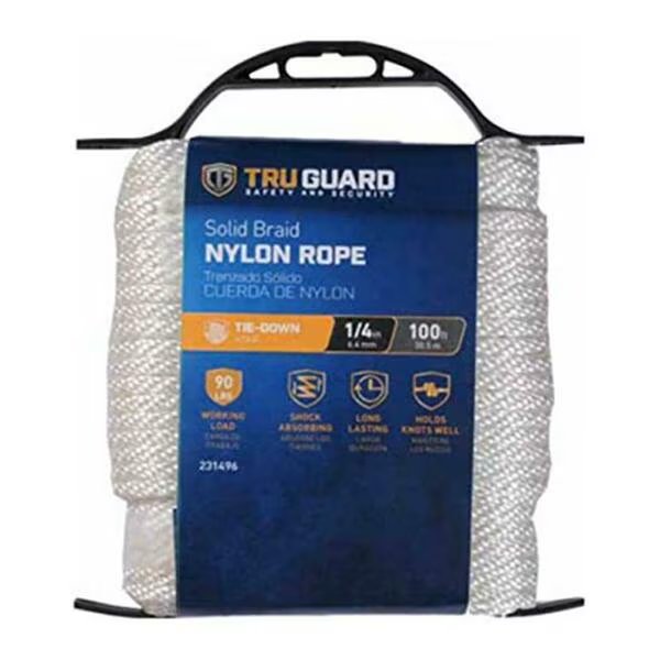 0.25 in. x 100 ft. Tru Guard Nylon Rope, White, Mibro, Mfr#: 231496