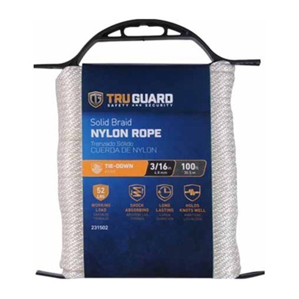 0.18 in. x 100 ft. Tru-Guard White Solid Braided Nylon Rope, Mibro Group, Mfr#: 231502