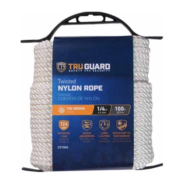 0.25 in. x 100 ft. Tru-Guard White Twisted Nylon Rope, Mibro Group, Mfr#: 231504