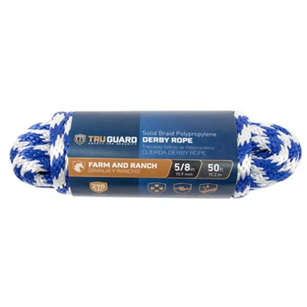 0.62 in. x 50 ft. Tru-Guard Blue Smooth Braided Polypropylene Derby Rope, Mibro Group, Mfr#: 231834