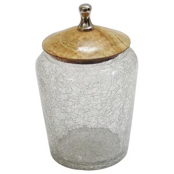 Crackle Glass Canister with Wooden Lid - Small, Manmade, Mfr#: MA138970