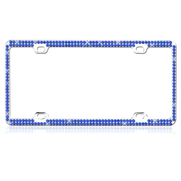 Blue Crystals Chrome Coating Metal License Plate Frame with Double Row Crystals, Valor, Mfr#: LPF2BC002BLU