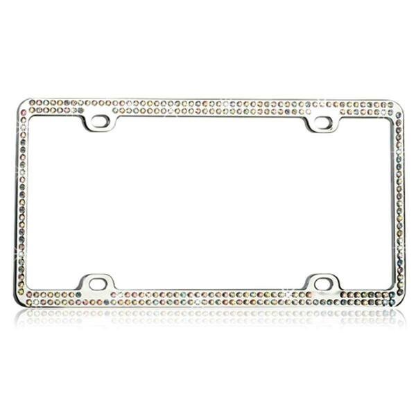 Multicolor Crystals Chrome Coating Metal License Plate Frame with Double Row Crystals, Valor, Mfr#: LPF2BC002COL