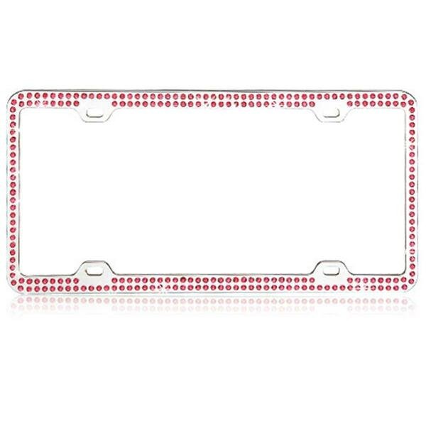 Pink Crystals Chrome Coating Metal License Plate Frame with Double Row Crystals, Valor, Mfr#: LPF2BC002PNK