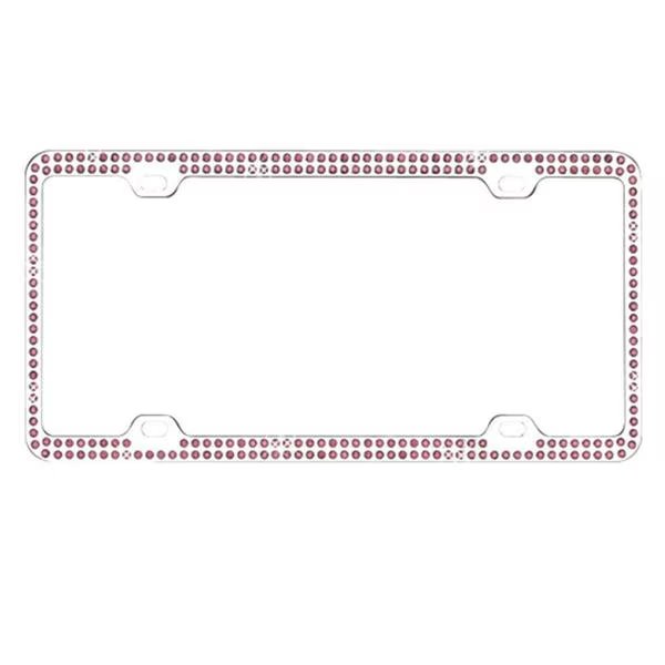 Purple Crystals Chrome Coating Metal License Plate Frame with Double Row Crystals, Valor, Mfr#: LPF2BC002PUE