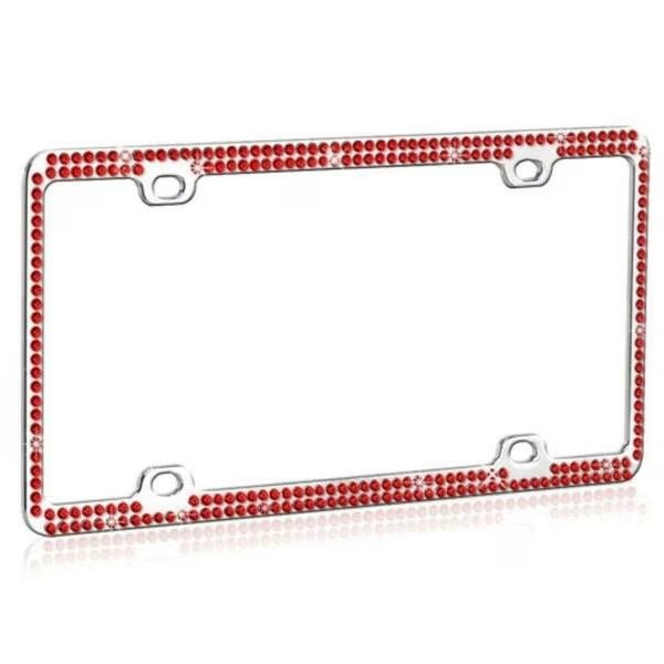 Red Crystals Chrome Coating Metal License Plate Frame with Double Row Crystals, Valor, Mfr#: LPF2BC002RED